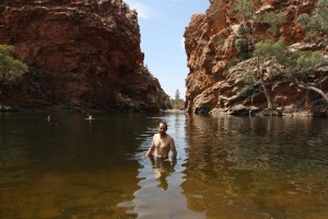 Ken swimming at Ellery Creek Big hole. West MacDonnell Ranges.