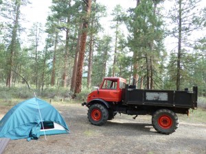 Camping with the Mog in Oregon on the long drive back to Canada